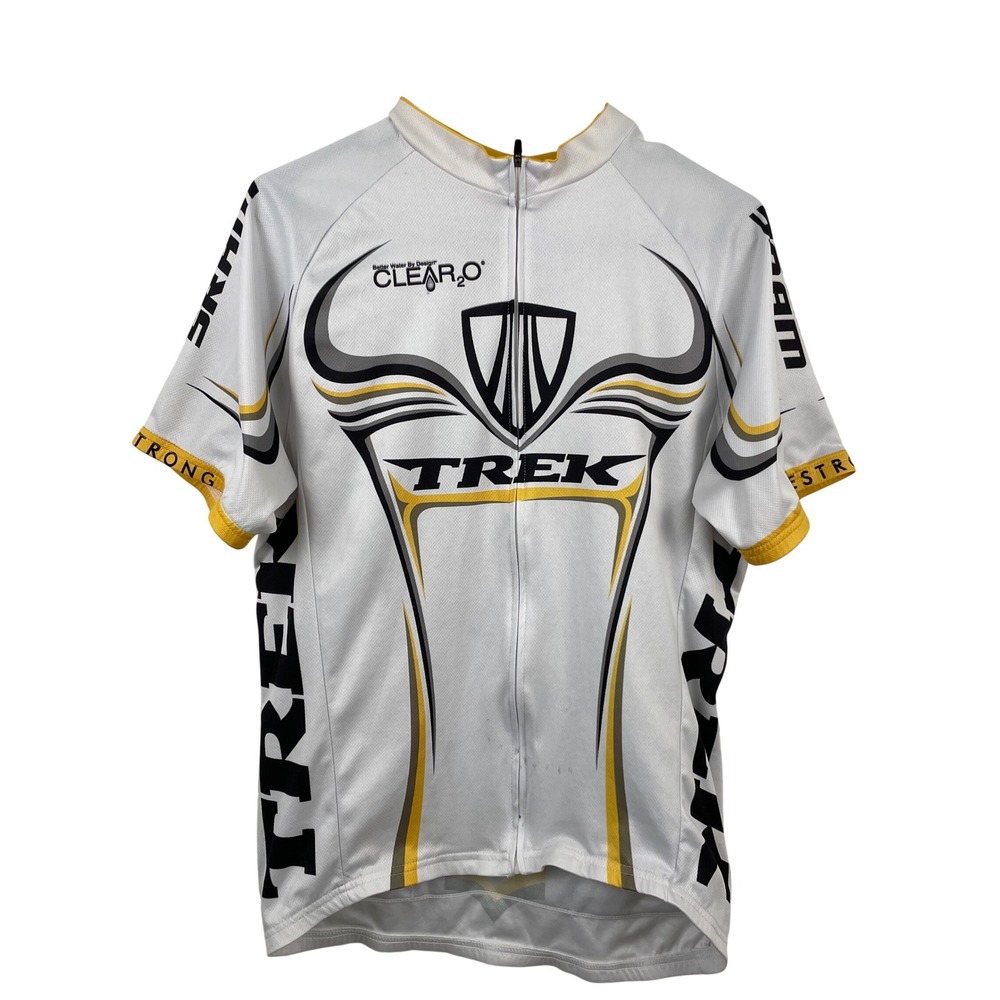 Trek Livestrong Mens XL Cycling Jersey White Yellow Full Zip Mellow Johnnys SRAM